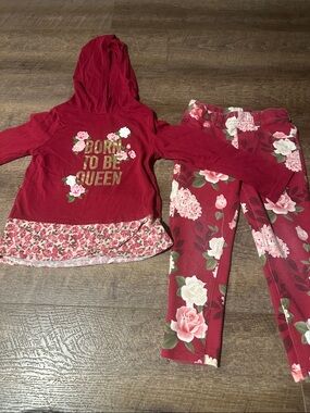 💕3/20 Kids Red Floral Hooded Pajama Set - Born to Be Queen